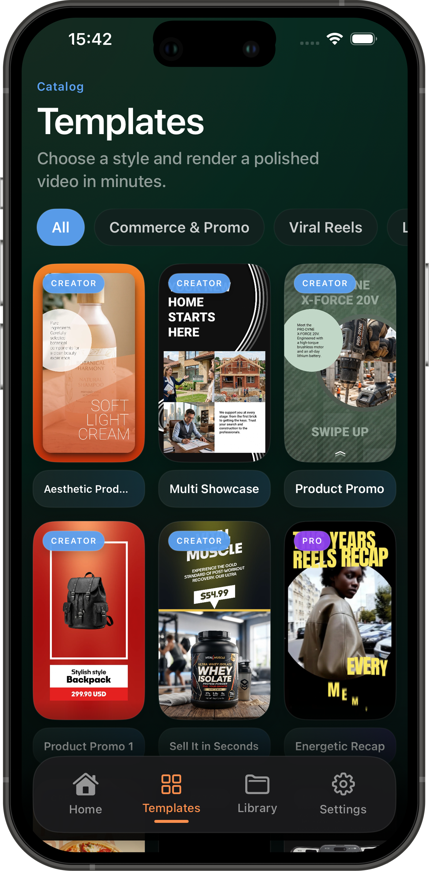 Vidly Templates catalog inside an iPhone